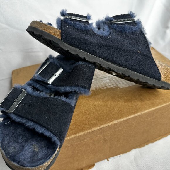 Birkenstock - Arizona Shearling Sandals in Blue Suede Slip-ons - EU Size 37 - Picture 2 of 7